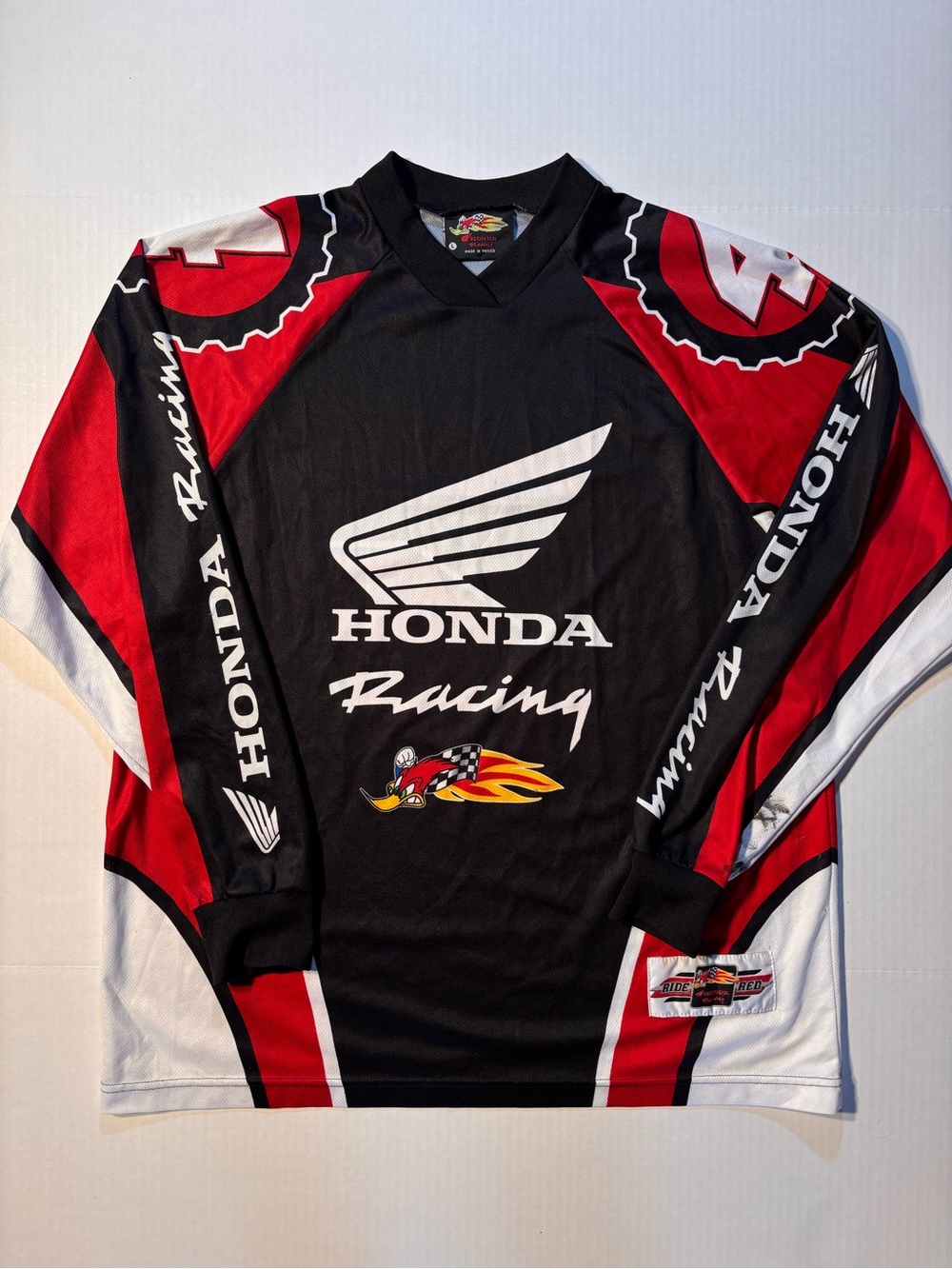 VTG Dynasty Honda Racing Jersey Men's L Motorsport Woody Woodpecker Long Sleeve
